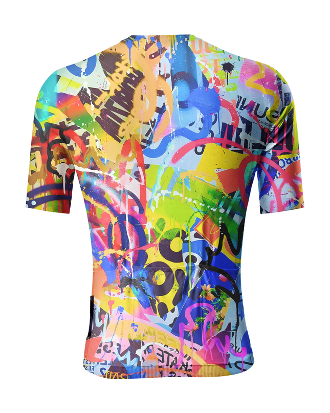 Men's Urban Chaos Pop Graffiti Art Pro Aero Jersey Crafted from Moisture-Wicking Fabric to Stay Dry on the Ride – Back View