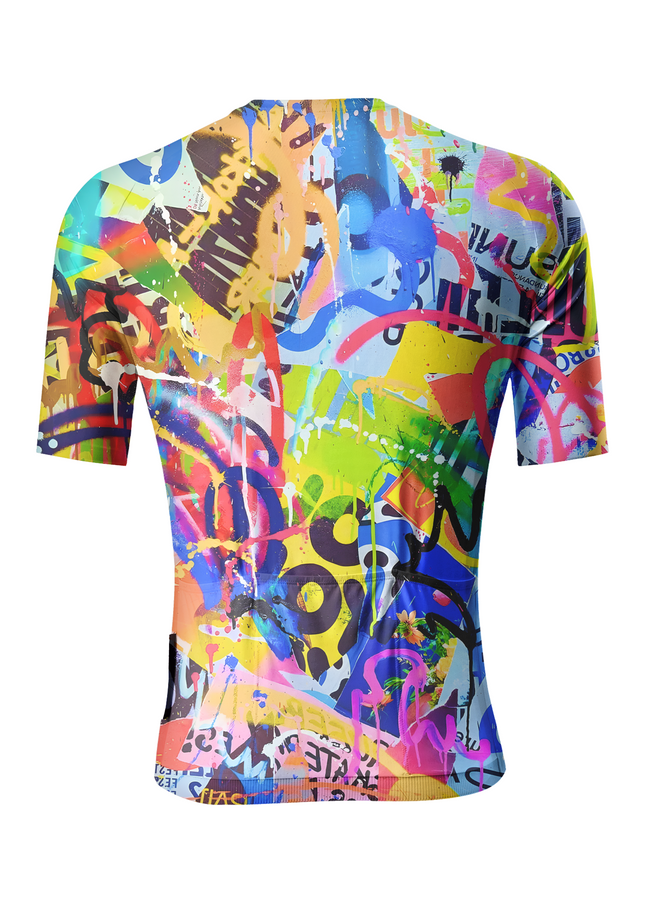 Men's Urban Chaos Pop Graffiti Art Pro Aero Jersey Crafted from Moisture-Wicking Fabric to Stay Dry on the Ride – Back View
