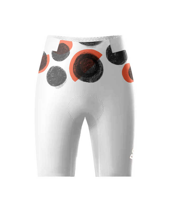 Women's Crimson Orbit Pop Art Polka Cycling Shorts Designed with Soft-Touch Fabric for All-Day Comfort – Front View