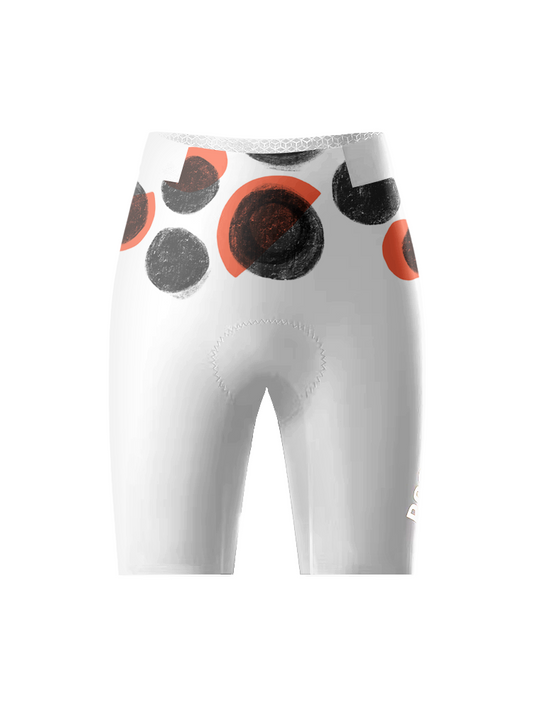 Women's Crimson Orbit Pop Art Polka Cycling Shorts Designed with Soft-Touch Fabric for All-Day Comfort – Front View