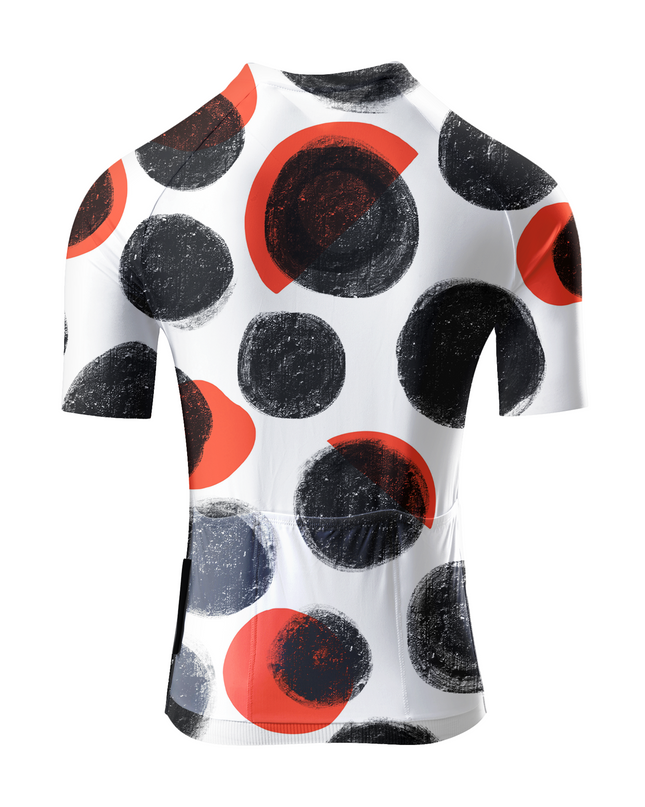 Women's Crimson Orbit Pop Art Polka Pro Aero Jersey Crafted from Moisture-Wicking Fabric to Stay Dry on the Ride – Back View