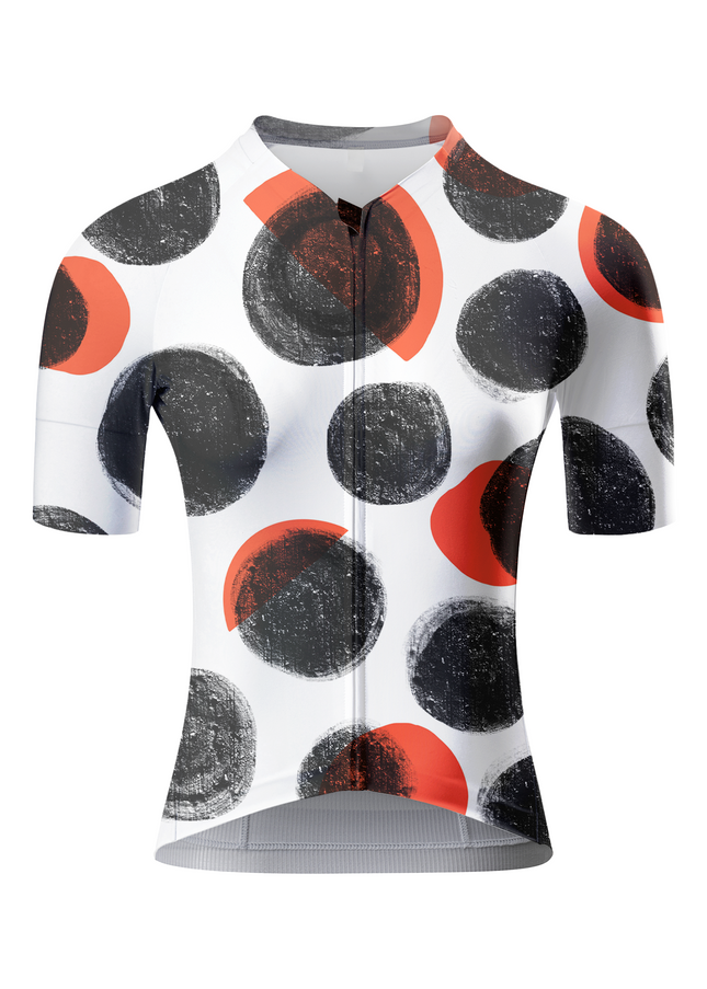 Women's Crimson Orbit Pop Art Polka Pro Aero Jersey Built for Road Cycling and Long Training Rides – Front View