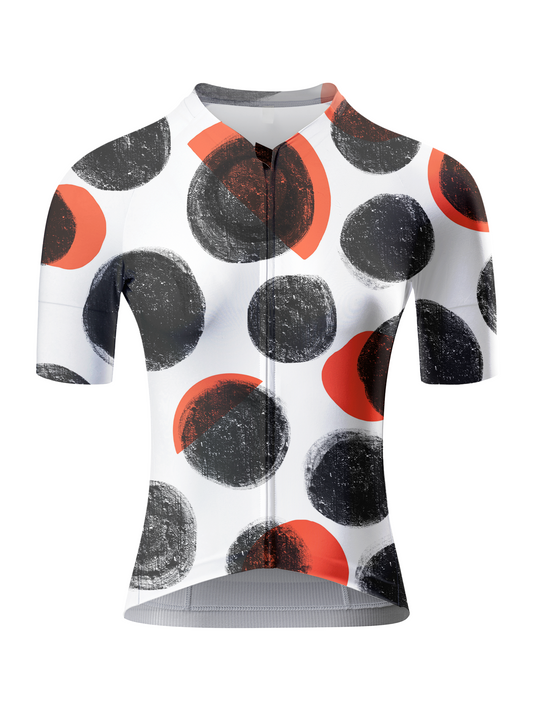 Women's Crimson Orbit Pop Art Polka Pro Aero Jersey Built for Road Cycling and Long Training Rides – Front View