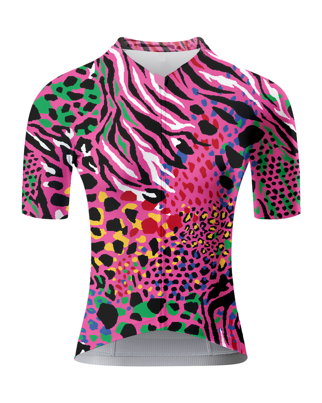 Women's Hyper-Safari All-Weather Neon Collage Pro Jersey Built for Road Cycling and Long Training Rides – Front View