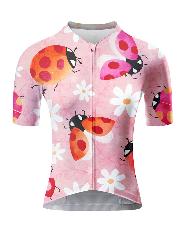 Women's Ladybug Meadow Spring Botanical Pro Aero Jersey Built for Road Cycling and Long Training Rides – Front View