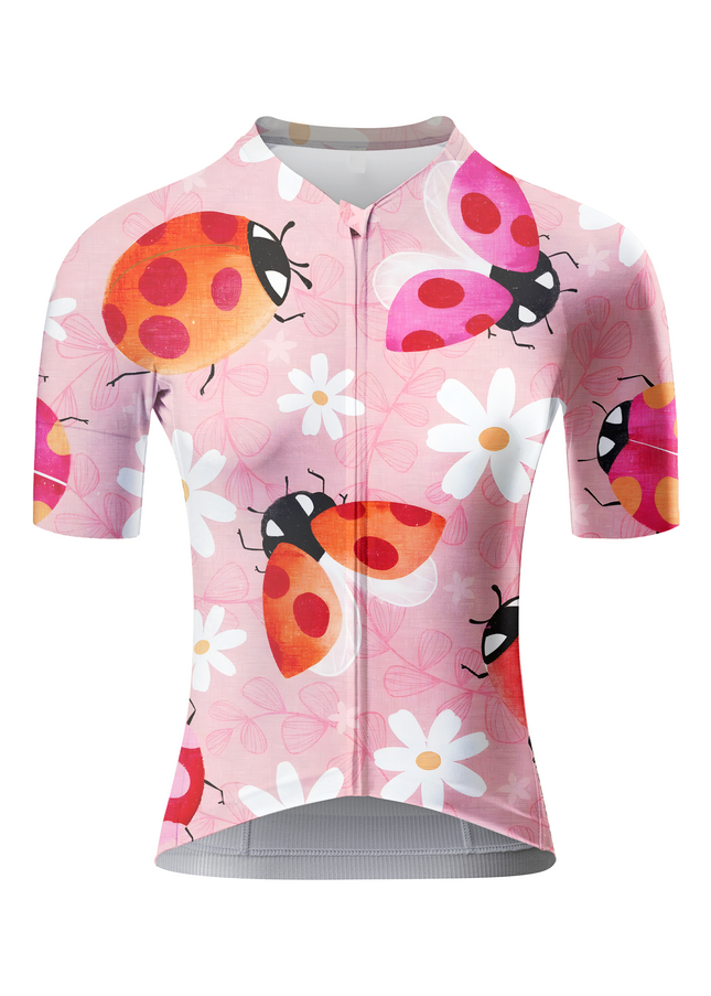 Women's Ladybug Meadow Spring Botanical Pro Aero Jersey Built for Road Cycling and Long Training Rides – Front View