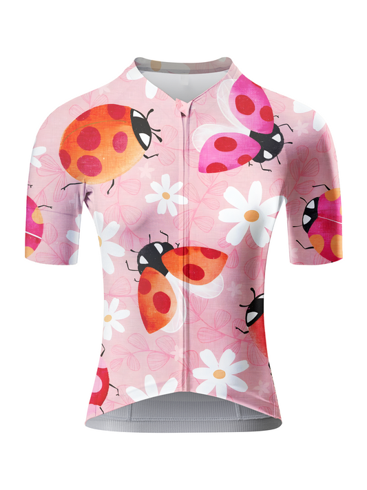 Women's Ladybug Meadow Spring Botanical Pro Aero Jersey Built for Road Cycling and Long Training Rides – Front View