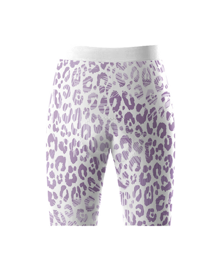 Women's Lilac Mirage All-Weather Textured Leopard Cycling Shorts Tailored with Stretch Fit for All-Day Comfort – Back View