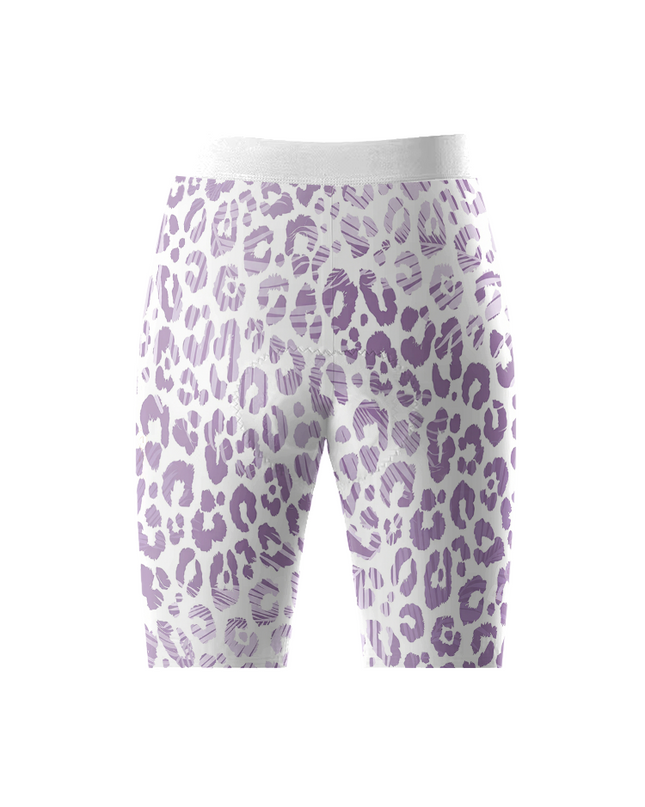 Women's Lilac Mirage All-Weather Textured Leopard Cycling Shorts Tailored with Stretch Fit for All-Day Comfort – Back View