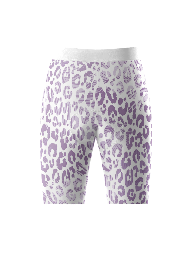 Women's Lilac Mirage All-Weather Textured Leopard Cycling Shorts Tailored with Stretch Fit for All-Day Comfort – Back View