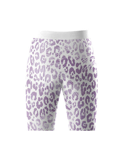 Women's Lilac Mirage All-Weather Textured Leopard Cycling Shorts Tailored with Stretch Fit for All-Day Comfort – Back View
