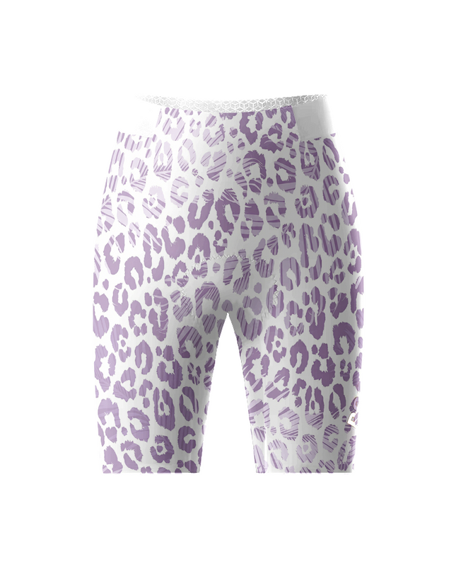 Women's Lilac Mirage All-Weather Textured Leopard Cycling Shorts Crafted from Moisture-Wicking Fabric to Stay Dry on the Ride – Front View