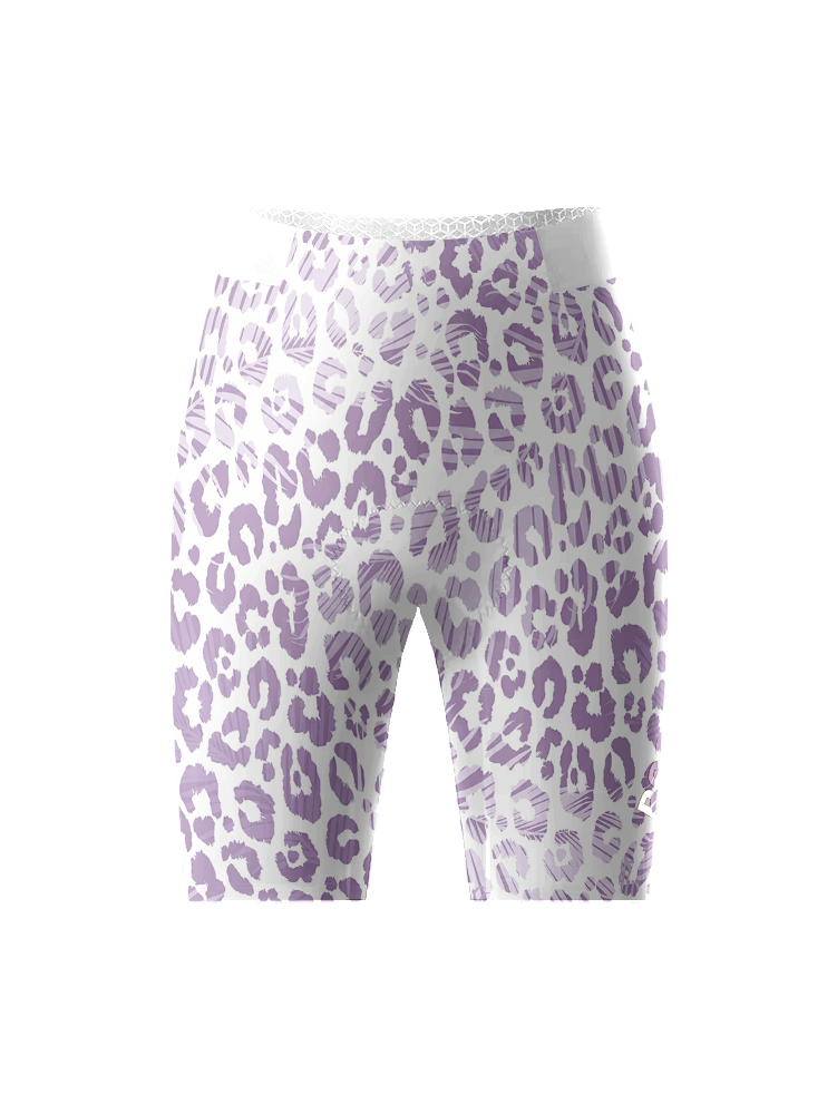 Women's Lilac Mirage All-Weather Textured Leopard Cycling Shorts Crafted from Moisture-Wicking Fabric to Stay Dry on the Ride – Front View