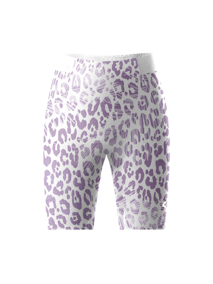 Women's Lilac Mirage All-Weather Textured Leopard Cycling Shorts Crafted from Moisture-Wicking Fabric to Stay Dry on the Ride – Front View