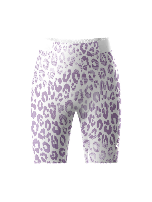 Women's Lilac Mirage All-Weather Textured Leopard Cycling Shorts Crafted from Moisture-Wicking Fabric to Stay Dry on the Ride – Front View