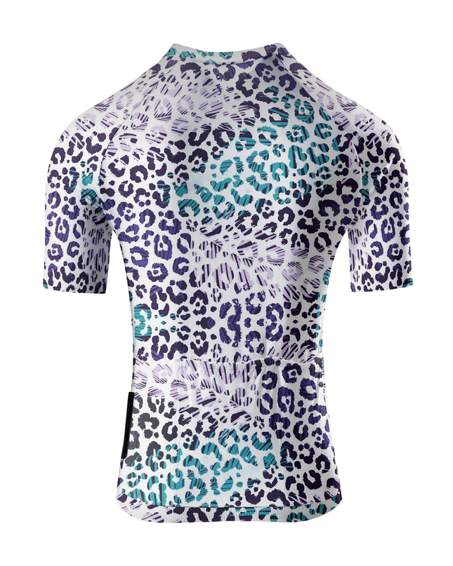 Women's Lilac Mirage All-Weather Textured Leopard Pro Aero Jersey Tailored with Stretch Fit for Race-Inspired Silhouette – Back View