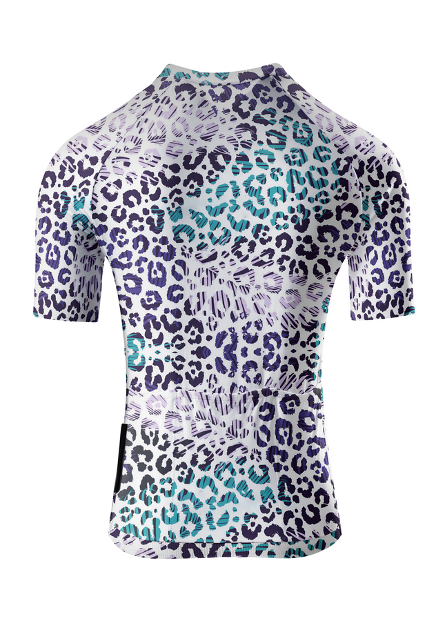 Women's Lilac Mirage All-Weather Textured Leopard Pro Aero Jersey Tailored with Stretch Fit for Race-Inspired Silhouette – Back View
