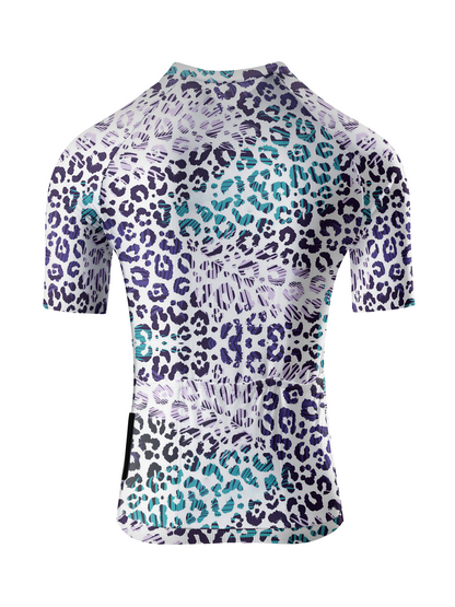 Women's Lilac Mirage All-Weather Textured Leopard Pro Aero Jersey Tailored with Stretch Fit for Race-Inspired Silhouette – Back View