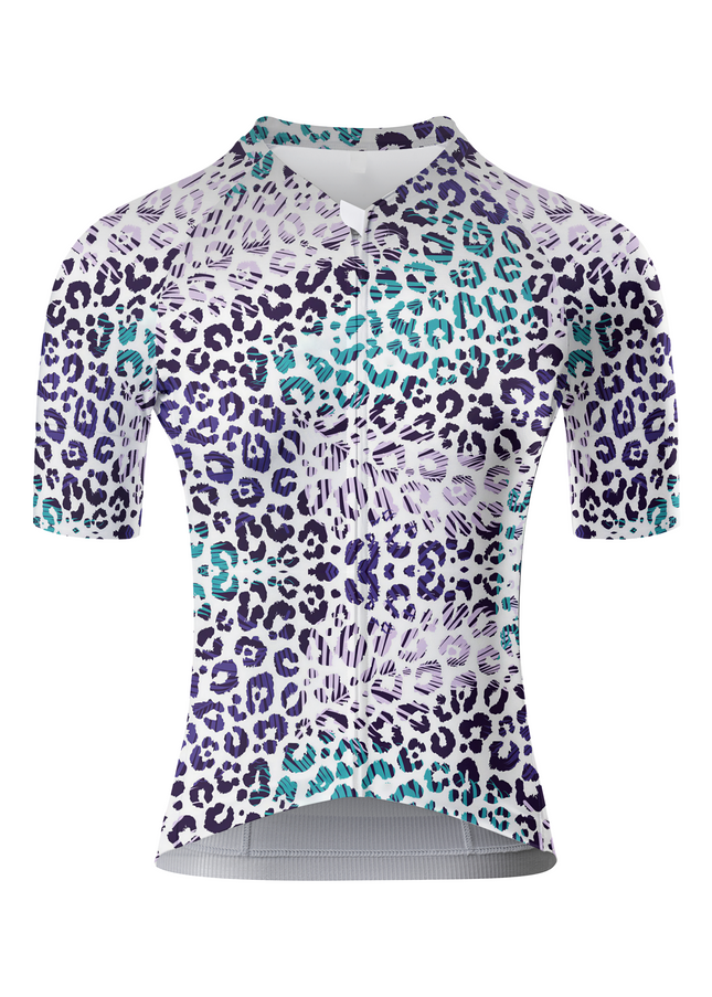 Women's Lilac Mirage All-Weather Textured Leopard Pro Aero Jersey Built for Road Cycling and Long Training Rides – Front View