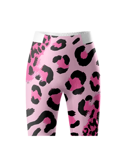 Women's Neon Safari Maximalist Animal Print Cycling Shorts Crafted from Moisture-Wicking Fabric to Stay Dry on the Ride – Front View