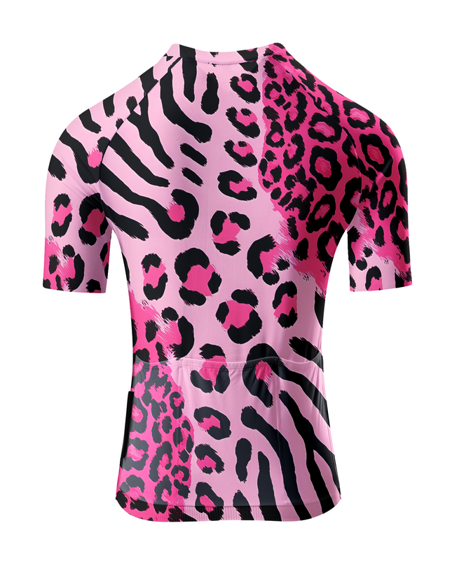 Women's Neon Safari Maximalist Animal Print Pro Aero Jersey Tailored with Stretch Fit for Race-Inspired Silhouette – Back View