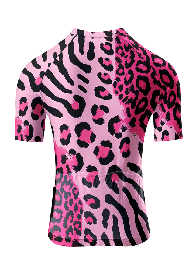 Women's Neon Safari Maximalist Animal Print Pro Aero Jersey Tailored with Stretch Fit for Race-Inspired Silhouette – Back View
