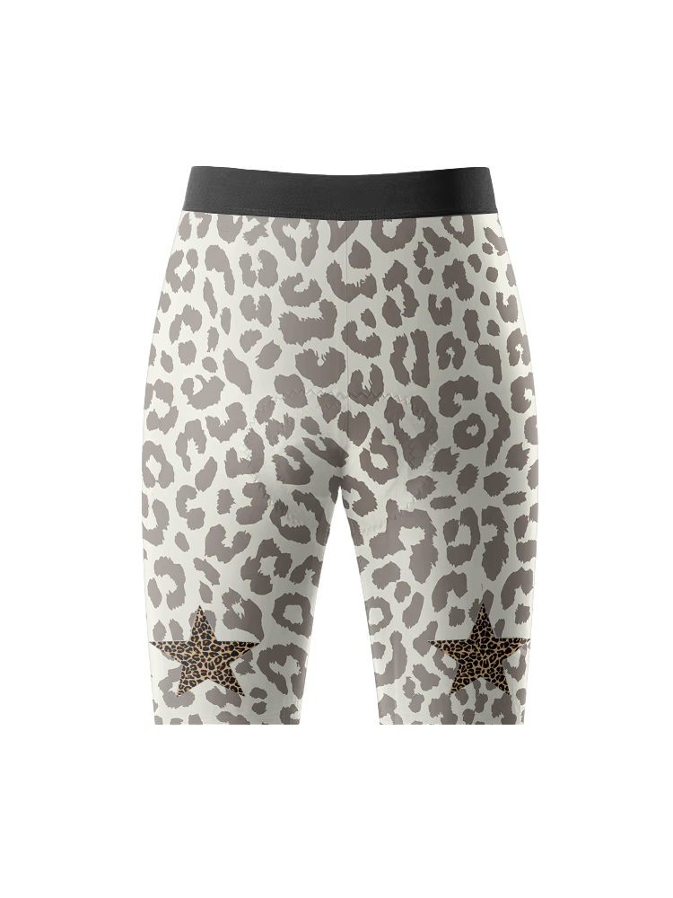 Women's Stellar Mirage All-Weather Double-Leopard Cycling Shorts Tailored with Stretch Fit for All-Day Comfort – Back View