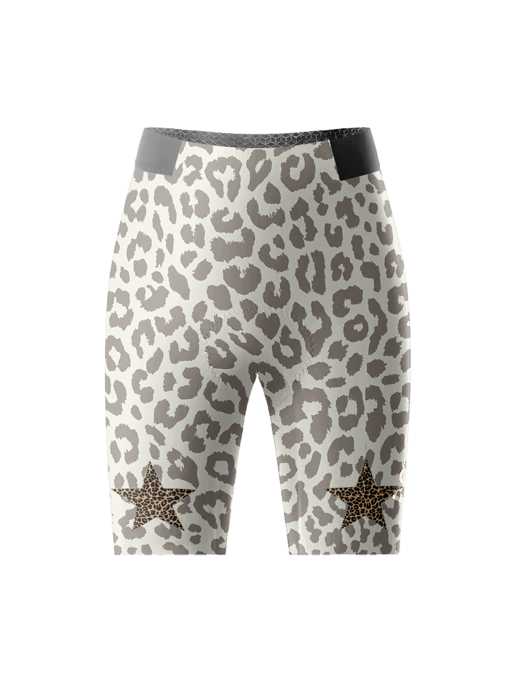 Women's Stellar Mirage All-Weather Double-Leopard Cycling Shorts Built for Road Cycling and Long Training Rides – Front View