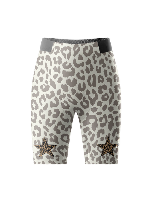 Women's Stellar Mirage All-Weather Double-Leopard Cycling Shorts Built for Road Cycling and Long Training Rides – Front View