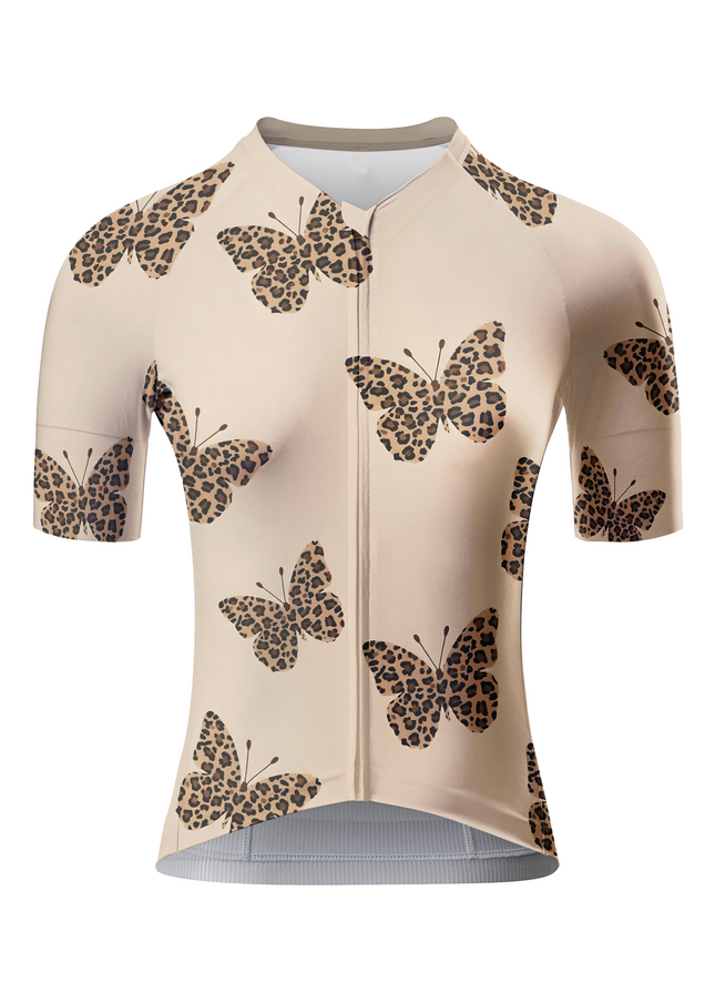 Women's Wild Flutter Leopard Butterfly Pro Aero Jersey Tailored with Stretch Fit for Race-Inspired Silhouette – Front View