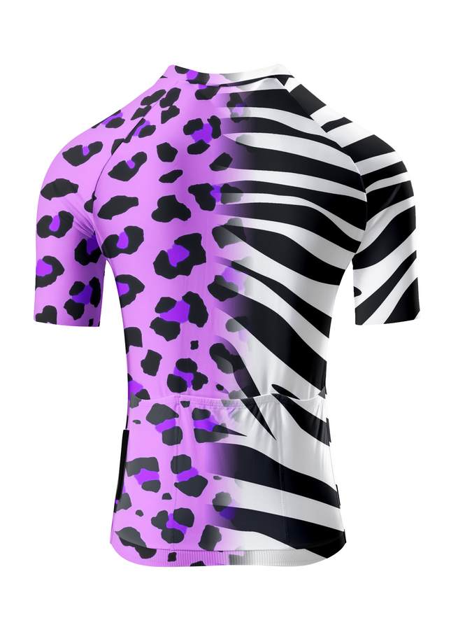 Women's Zebra-Leopard Hybrid All-Weather Pro Aero Jersey Tailored with Stretch Fit for Race-Inspired Silhouette – Back View