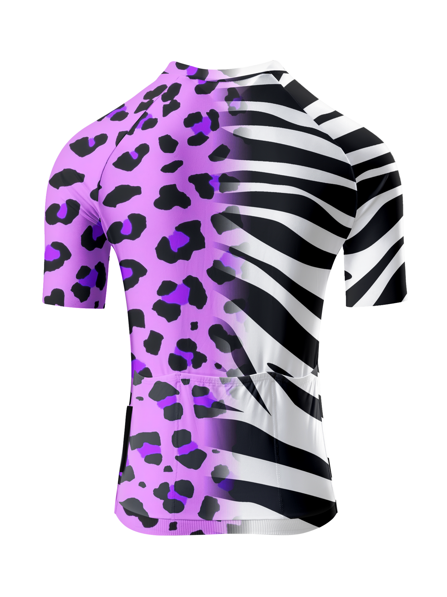 Women's Zebra-Leopard Hybrid All-Weather Pro Aero Jersey Tailored with Stretch Fit for Race-Inspired Silhouette – Back View
