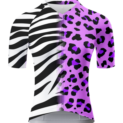 Women's Zebra-Leopard Hybrid All-Weather Pro Aero Jersey Built for Road Cycling and Long Training Rides – Front View