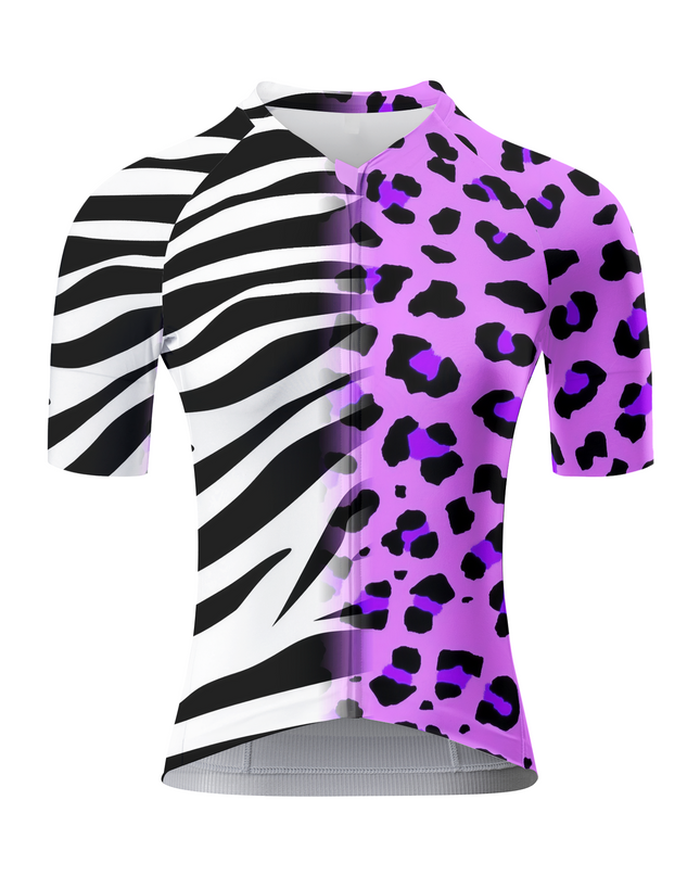 Women's Zebra-Leopard Hybrid All-Weather Pro Aero Jersey Built for Road Cycling and Long Training Rides – Front View