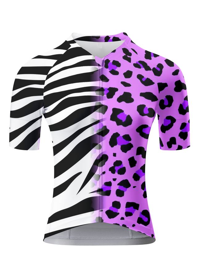 Women's Zebra-Leopard Hybrid All-Weather Pro Aero Jersey Built for Road Cycling and Long Training Rides – Front View