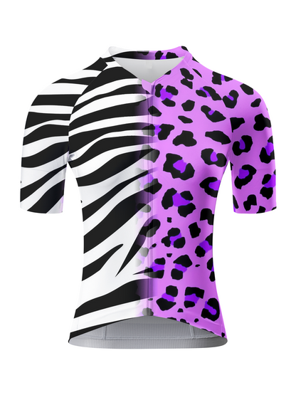 Women's Zebra-Leopard Hybrid All-Weather Pro Aero Jersey Built for Road Cycling and Long Training Rides – Front View
