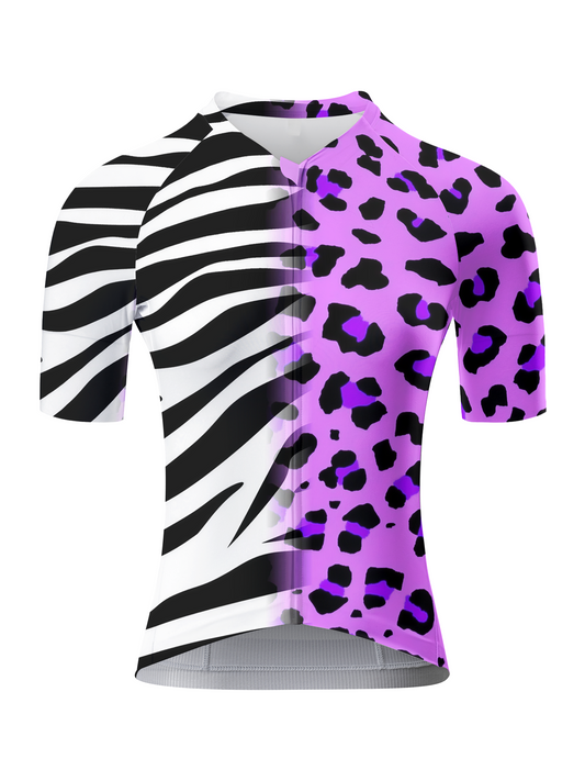 Women's Zebra-Leopard Hybrid All-Weather Pro Aero Jersey Built for Road Cycling and Long Training Rides – Front View