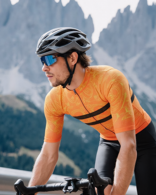 Men’s Orange Cycling Jersey with Ram Head Design