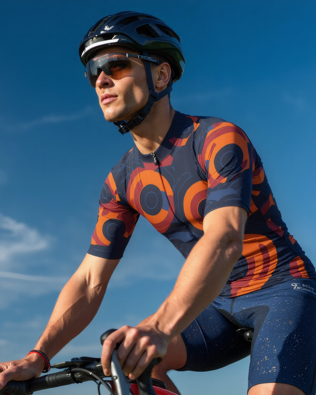 Men’s Black Cycling Jersey with Colorful Circles Print