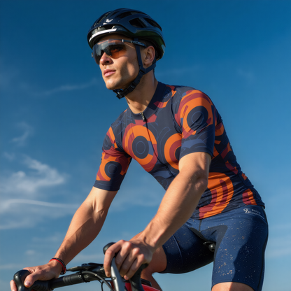 RockBros Men’s Black Cycling Jersey with Colorful Circles Print