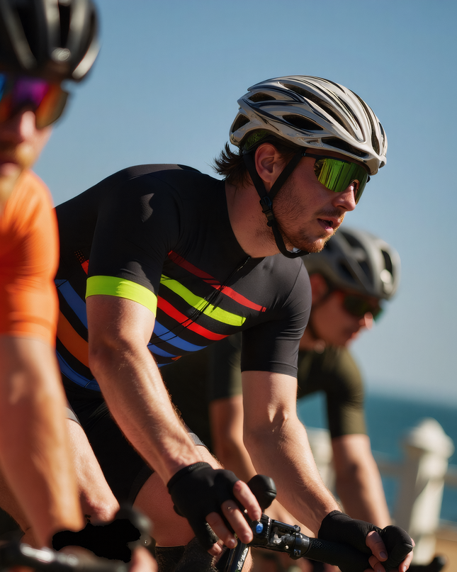Men’s Black Cycling Jersey with Fluorescent Speed Lines