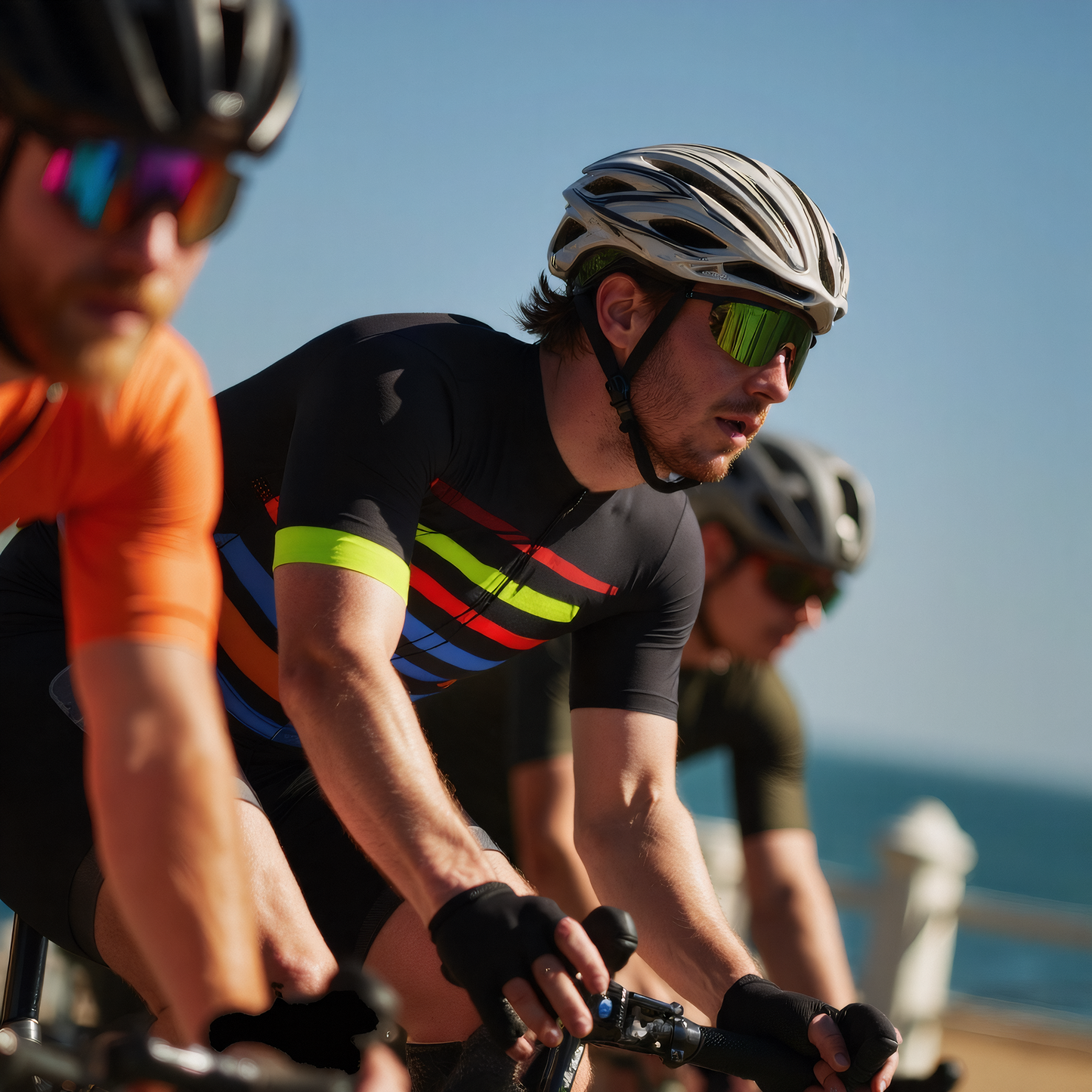 RockBros Men’s Black Cycling Jersey with Fluorescent Speed Lines